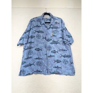 Columbia Sportswear Mens Button Up Shirt Blue Fish Compass‎ Rayon L